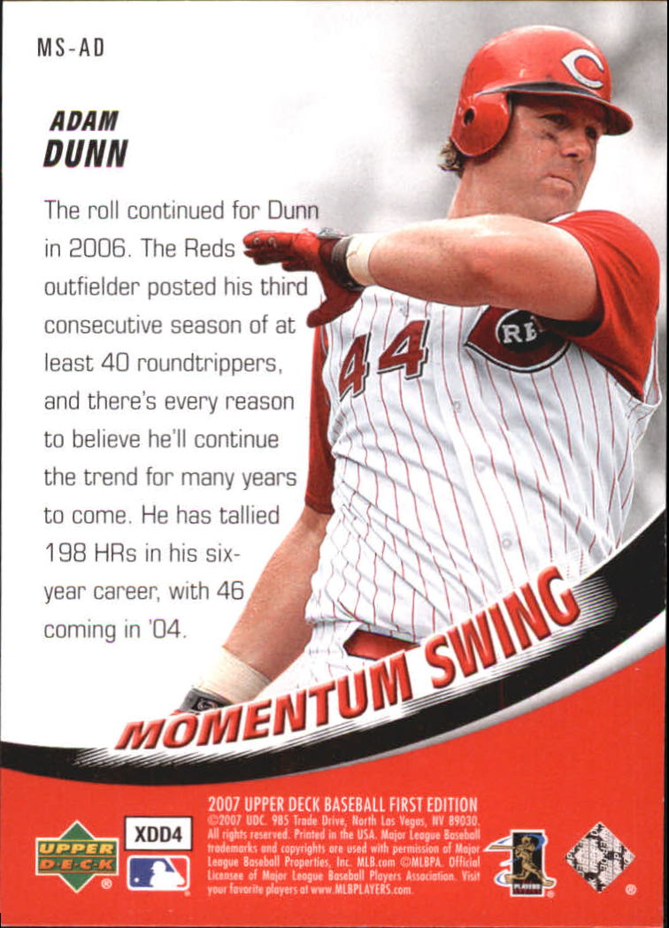 2007 Upper Deck First Edition Momentum Swing #AD Adam Dunn back image