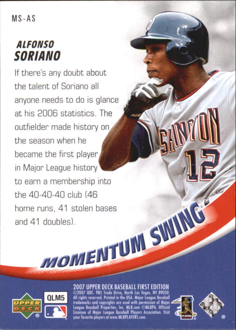 2007 Upper Deck First Edition Momentum Swing #AS Alfonso Soriano back image