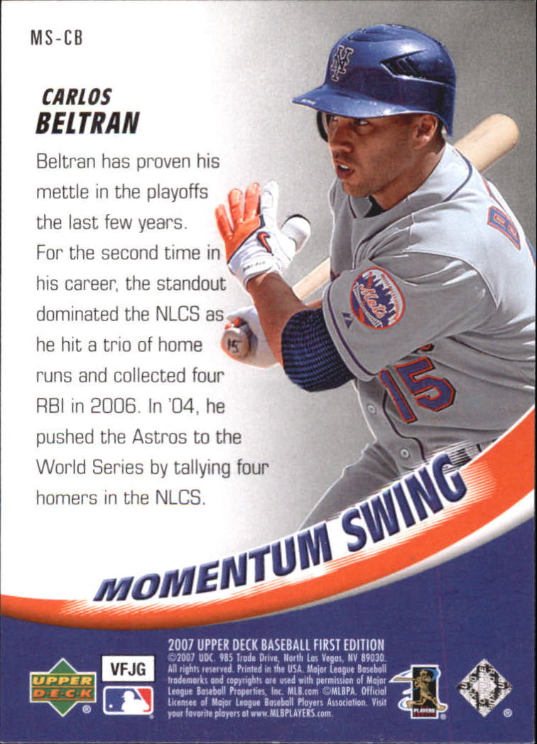 2007 Upper Deck First Edition Momentum Swing #CB Carlos Beltran back image