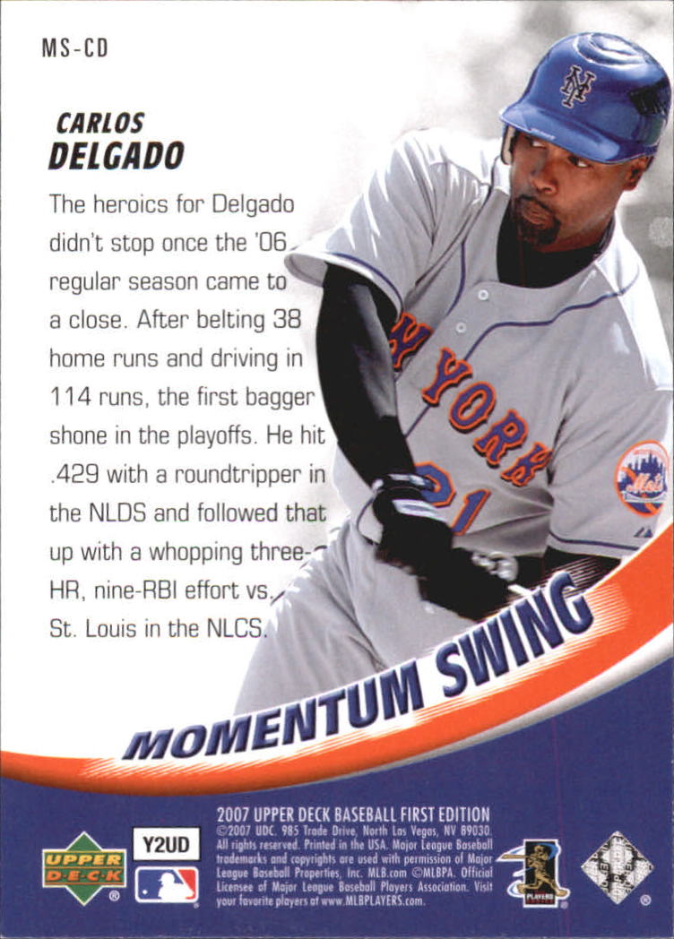 2007 Upper Deck First Edition Momentum Swing #CD Carlos Delgado back image