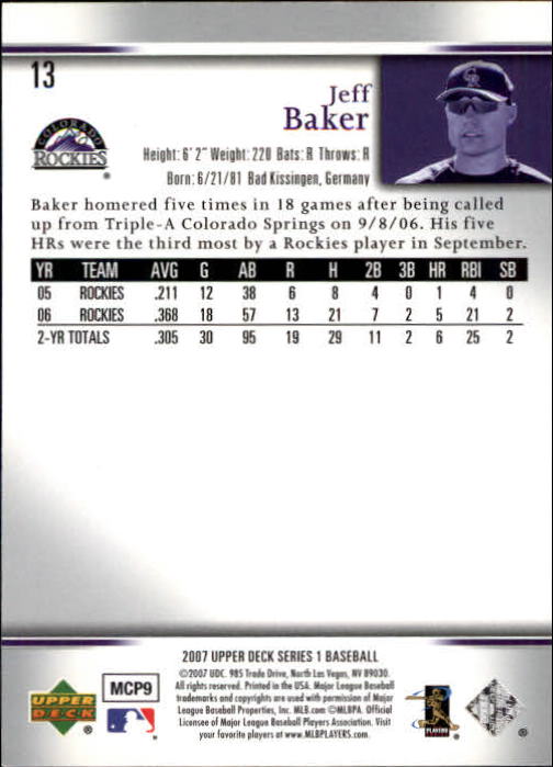 2007 Upper Deck #13 Jeff Baker (RC) back image