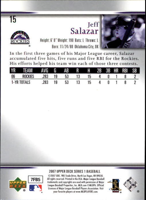 2007 Upper Deck #15 Jeff Salazar (RC) back image