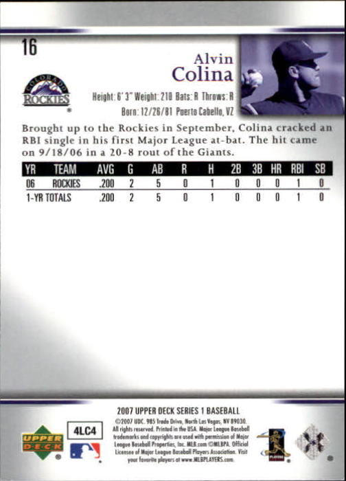 2007 Upper Deck #16 Alvin Colina RC back image
