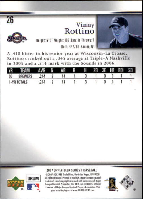 2007 Upper Deck #26 Vinny Rottino (RC) back image