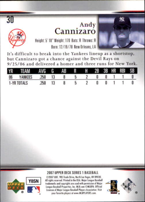 2007 Upper Deck #30 Andy Cannizaro RC back image