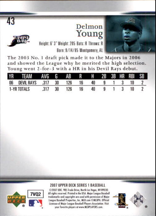 2007 Upper Deck #43 Delmon Young (RC) back image