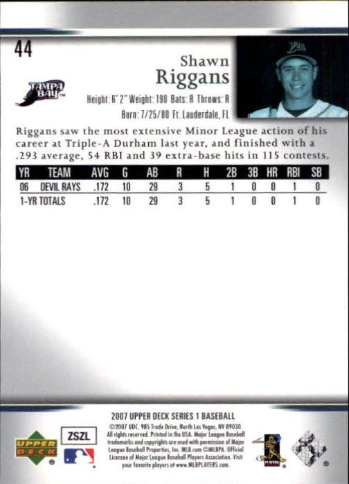 2007 Upper Deck #44 Shawn Riggans (RC) back image