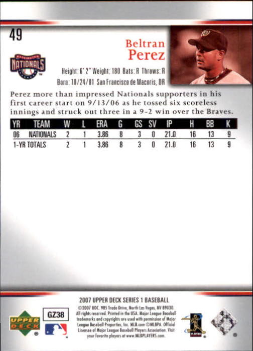 2007 Upper Deck #49 Beltran Perez (RC) back image