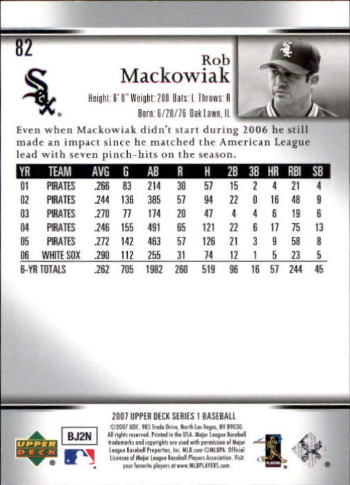 2007 Upper Deck #82 Rob Mackowiak back image
