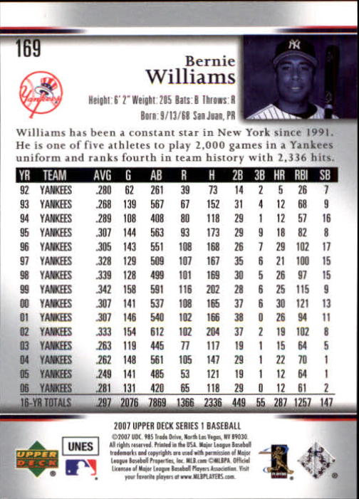 2007 Upper Deck #169 Bernie Williams back image