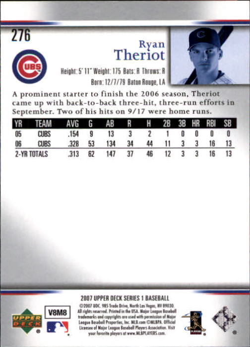 2007 Upper Deck #276 Ryan Theriot back image
