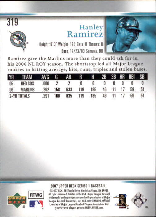 2007 Upper Deck #319 Hanley Ramirez back image