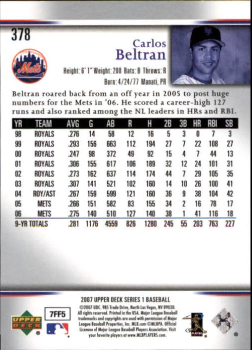 2007 Upper Deck #378 Carlos Beltran back image