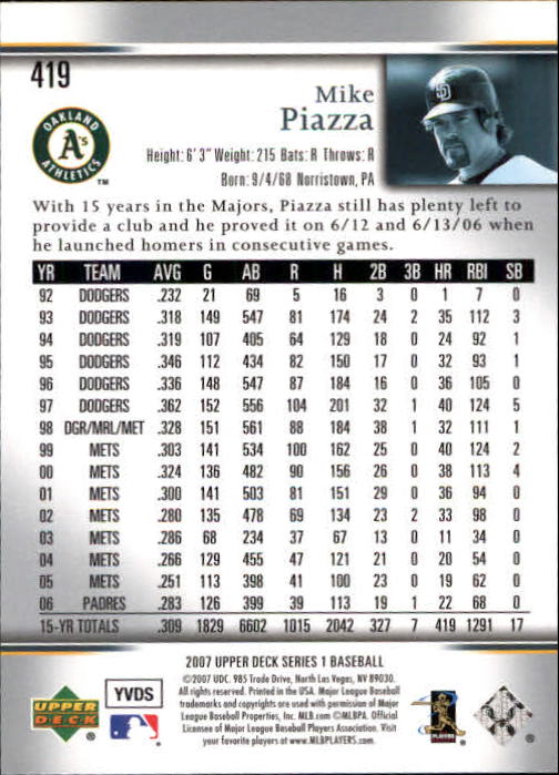 A1962- 2007 Upper Deck BB Card #s 251-500 +Rookies -You Pick- 15+ FREE US SHIP - Picture 459 of 495