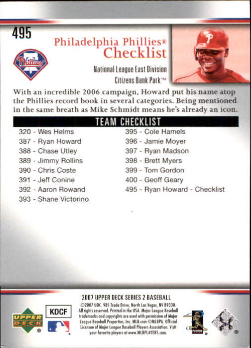 A1962- 2007 Upper Deck BB Card #s 251-500 +Rookies -You Pick- 15+ FREE US SHIP - Picture 449 of 495