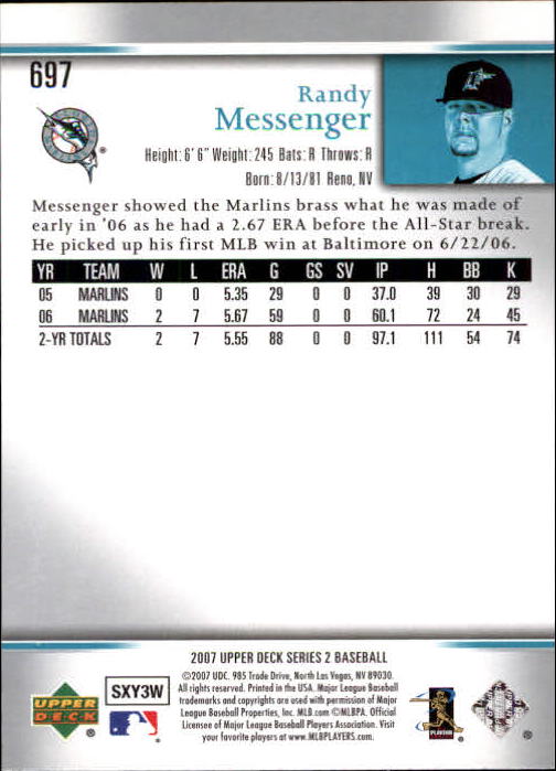 2007 Upper Deck #697 Randy Messenger back image
