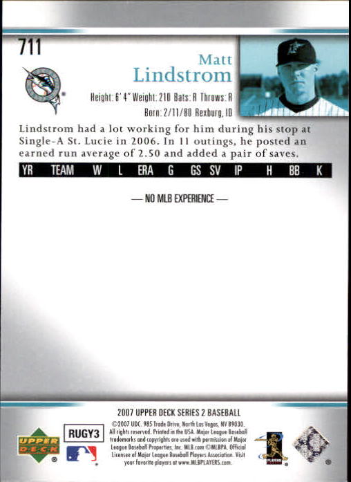 2007 Upper Deck #711 Matt Lindstrom (RC) back image