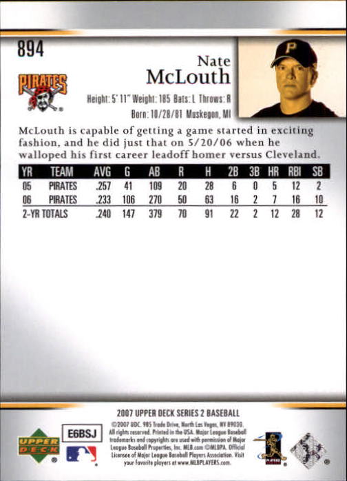 2007 Upper Deck #894 Nate McLouth back image
