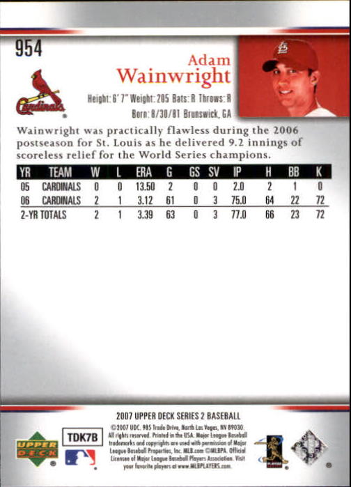 2007 Upper Deck #954 Adam Wainwright back image