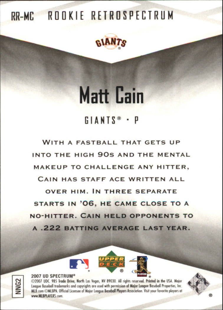 2007 Upper Deck Spectrum Rookie Retrospectrum #MC Matt Cain back image