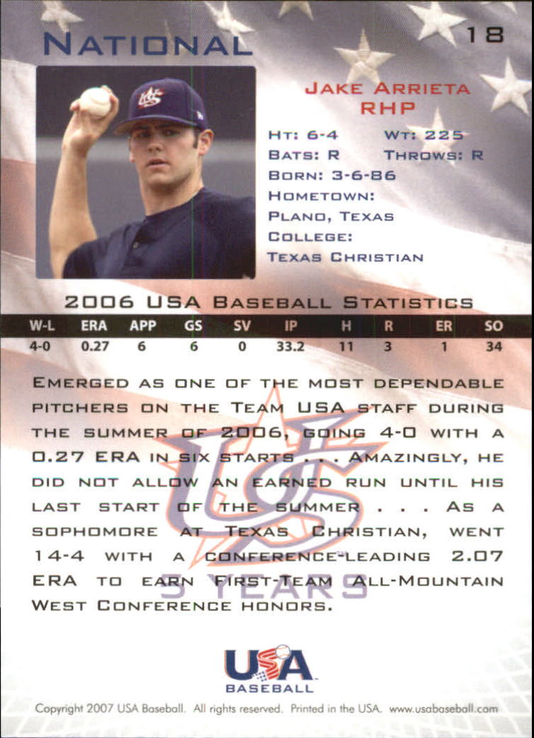 2006-07 USA Baseball #18 Jake Arrieta back image