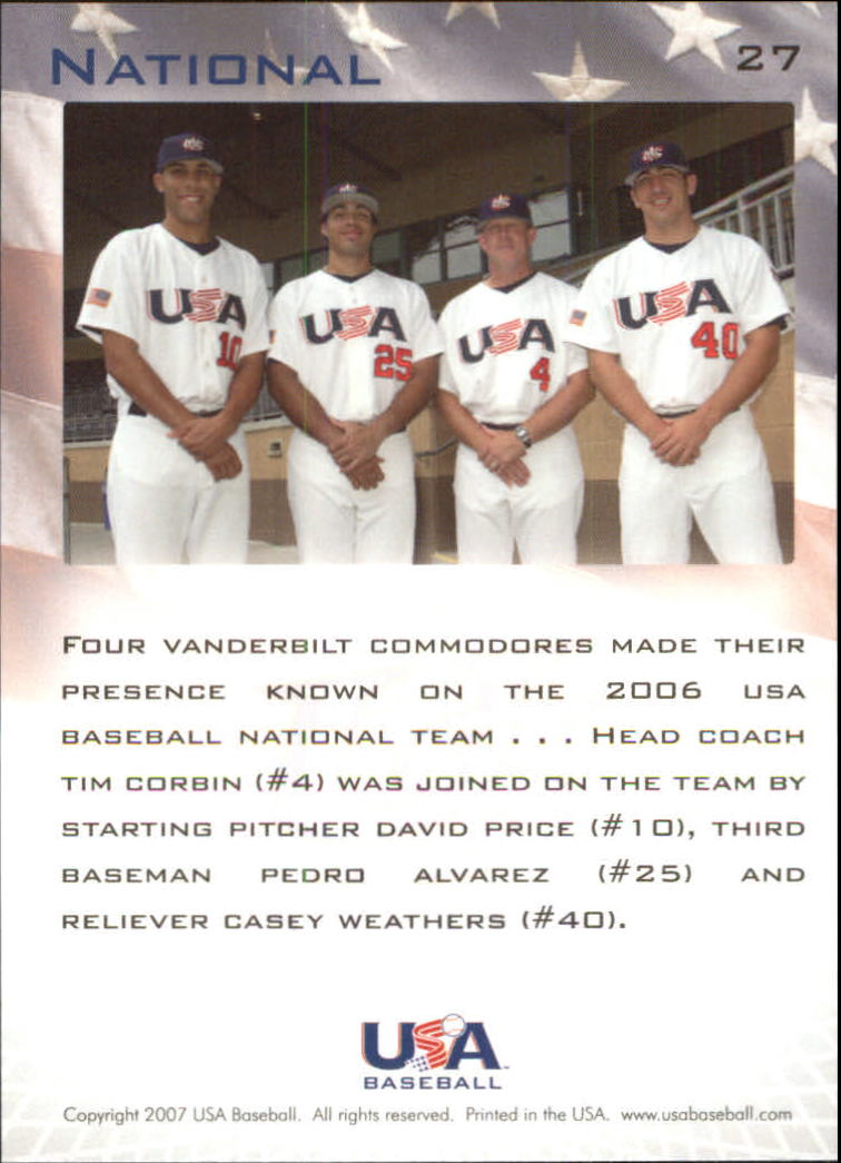 2006-07 USA Baseball #27 Price/Alvarez/Corbin/Weathers BTI back image