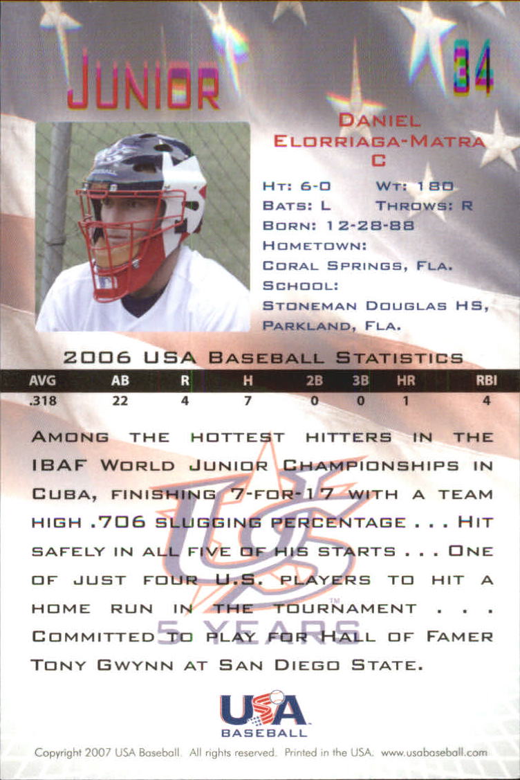 2006-07 USA Baseball #34 Daniel Elorriaga-Matra back image