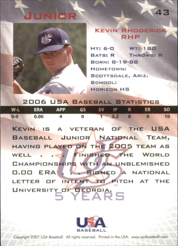 2006-07 USA Baseball #43 Kevin Rhoderick back image