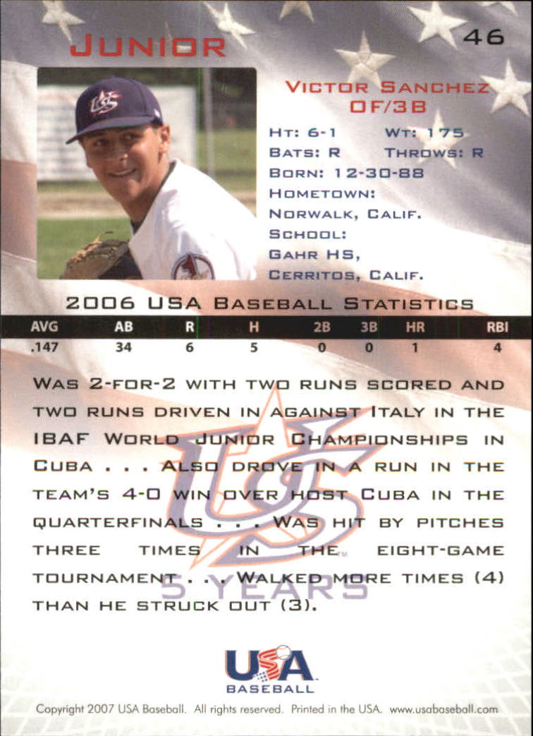 2006-07 USA Baseball #46 Victor Sanchez back image