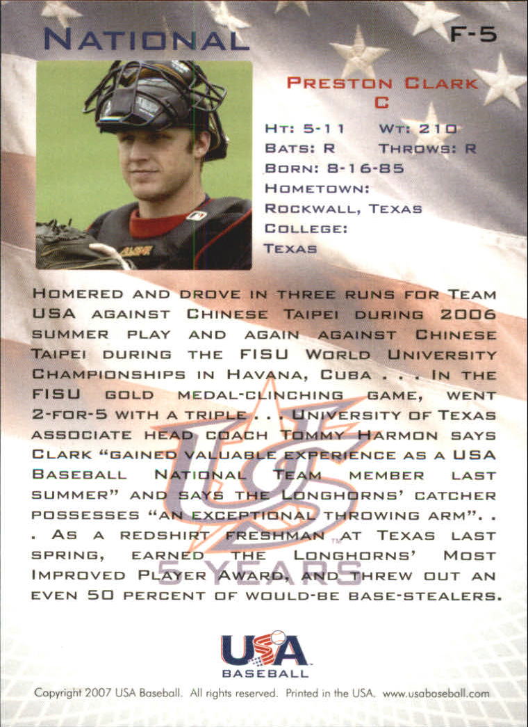 2006-07 USA Baseball Foil #5 Preston Clark back image