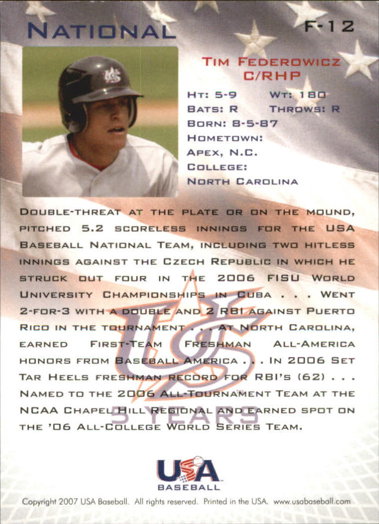2006-07 USA Baseball Foil #12 Tim Federowicz back image
