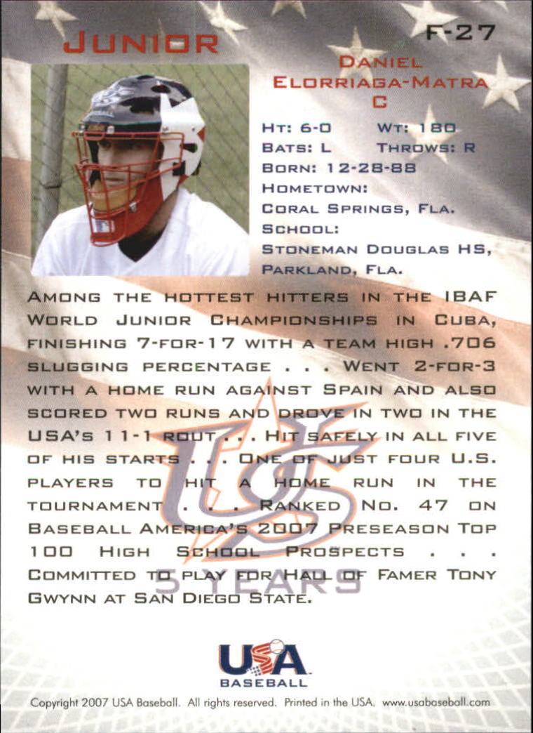 2006-07 USA Baseball Foil #27 Daniel Elorriaga-Matra back image