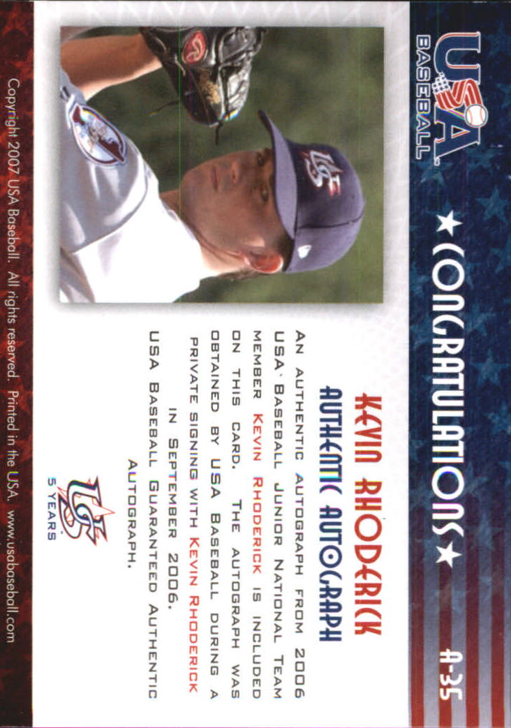 2006-07 USA Baseball Signatures Black #35 Kevin Rhoderick back image