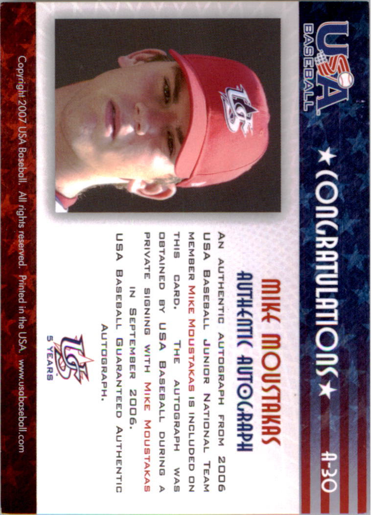 2006-07 USA Baseball Signatures Blue #30 Mike Moustakas back image