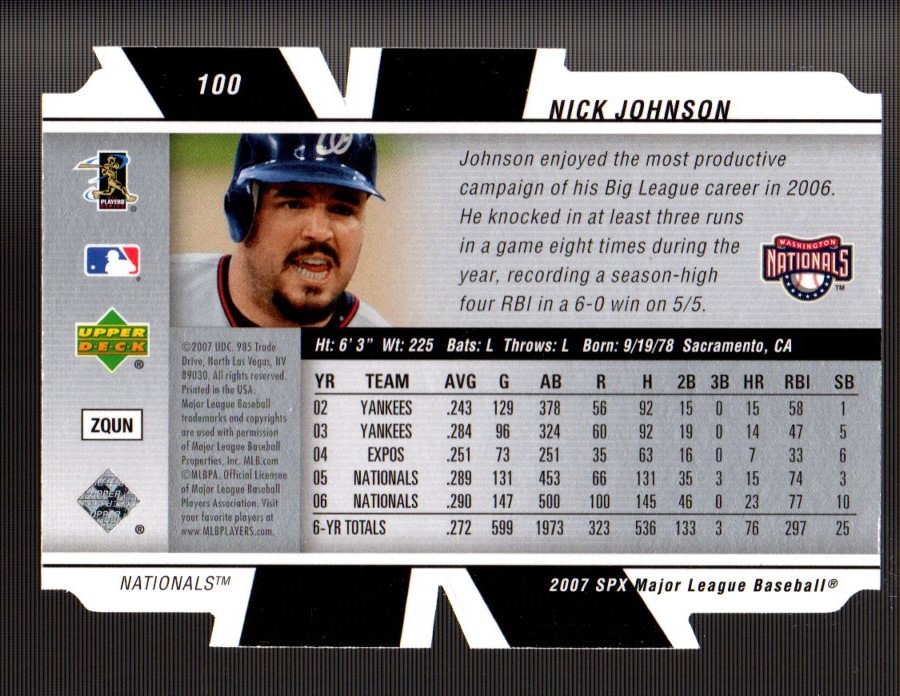 2007 SPx #100 Nick Johnson back image