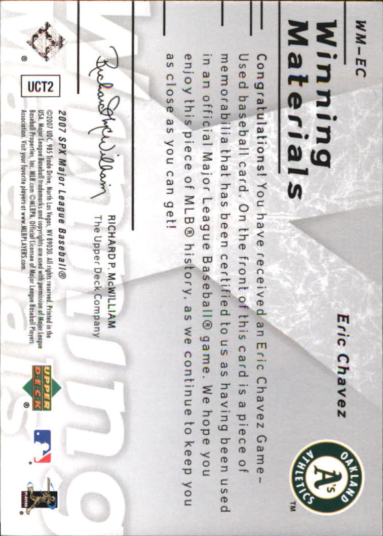 2007 SPx Winning Materials 199 Silver #EC Eric Chavez/199 back image