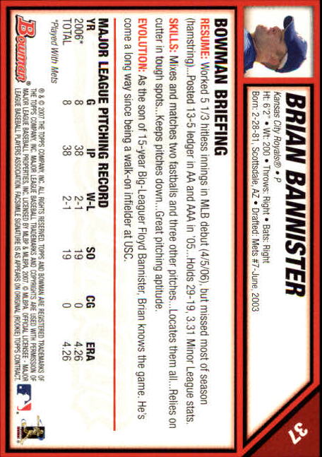 2007 Bowman #37 Brian Bannister back image