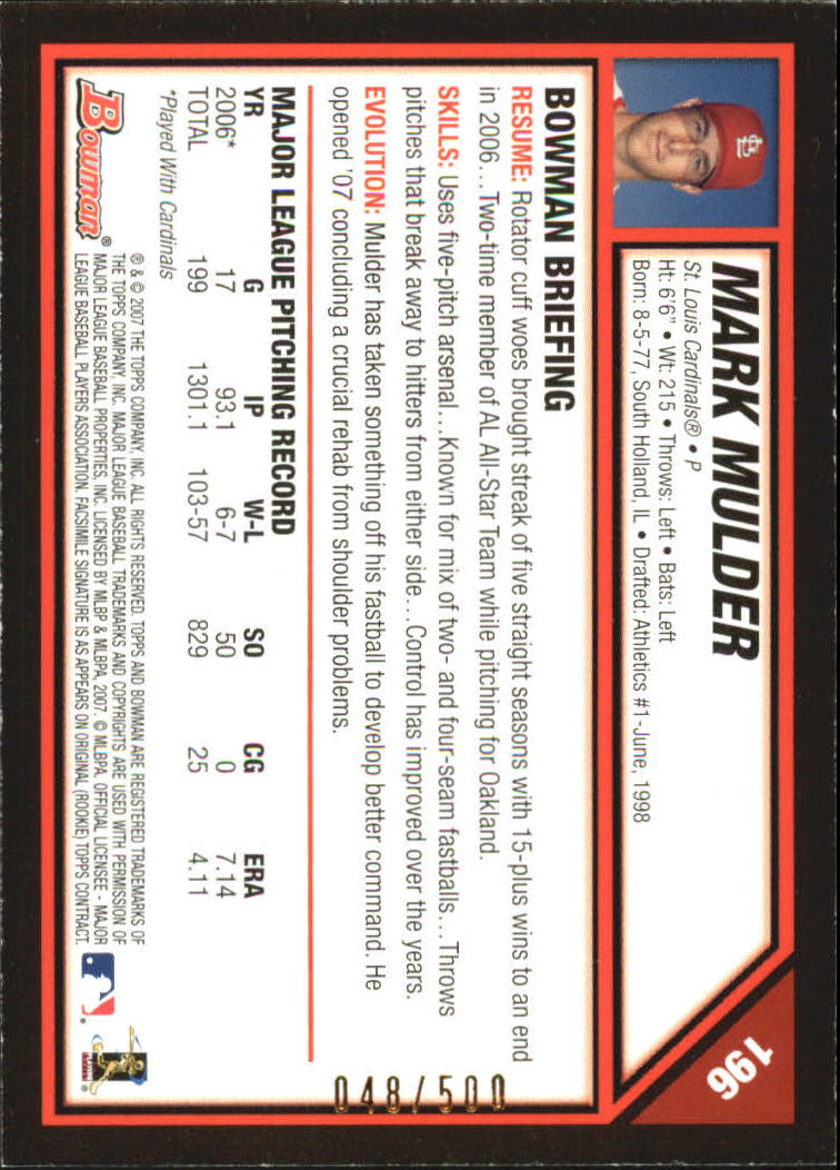 2007 Bowman Baseball "Main Set Blue" Parallel Cards - Picture 25 of 29