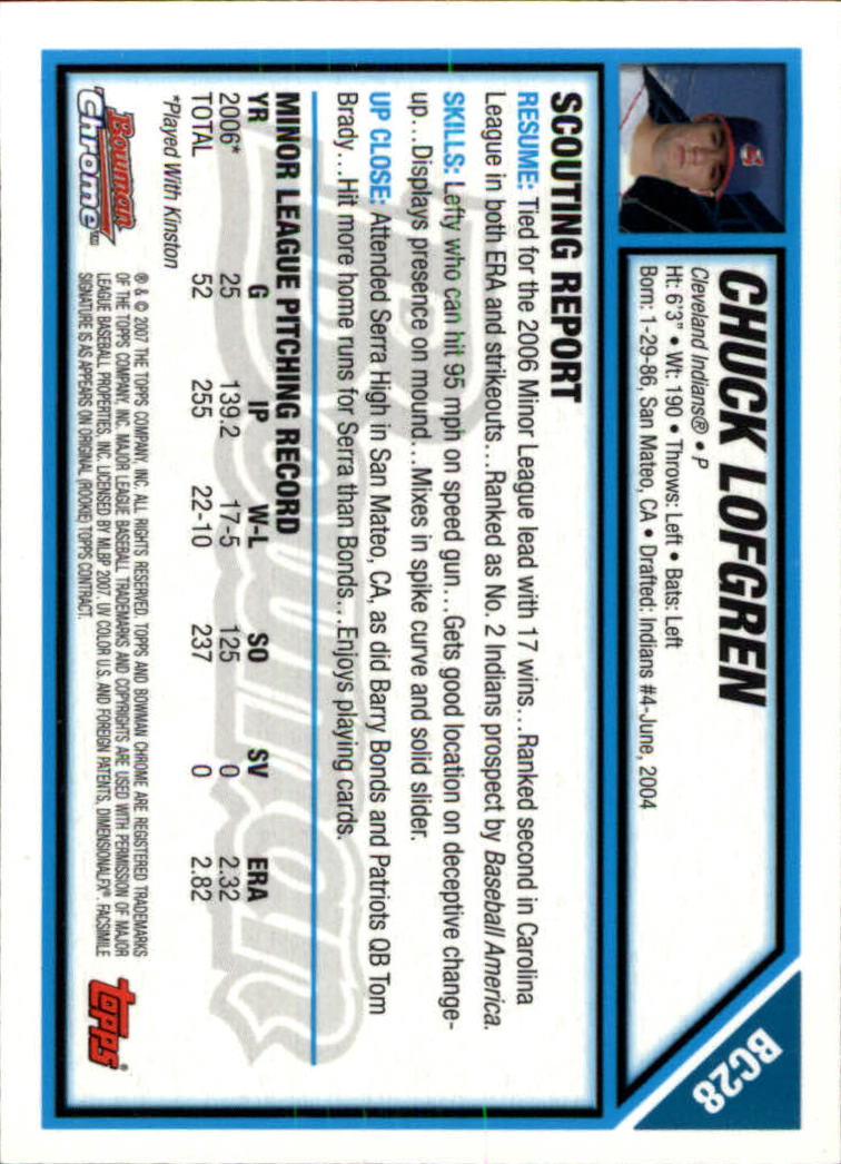 2007 Bowman Chrome Prospects #BC28 Chuck Lofgren back image