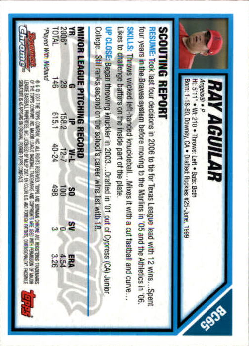 2007 Bowman Chrome Prospects #BC65 Ray Aguilar back image