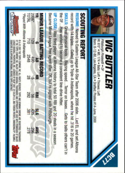 2007 Bowman Chrome Prospects #BC77 Vic Buttler back image
