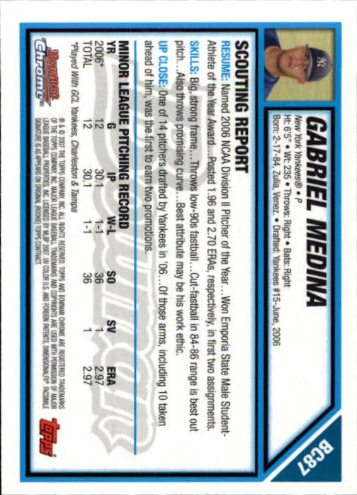 2007 Bowman Chrome Prospects #BC87 Gabriel Medina back image