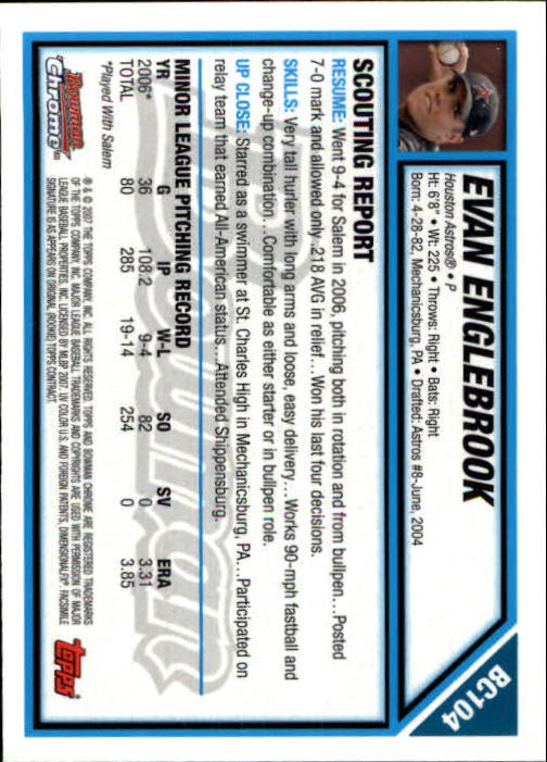 2007 Bowman Chrome Prospects #BC104 Evan Englebrook back image