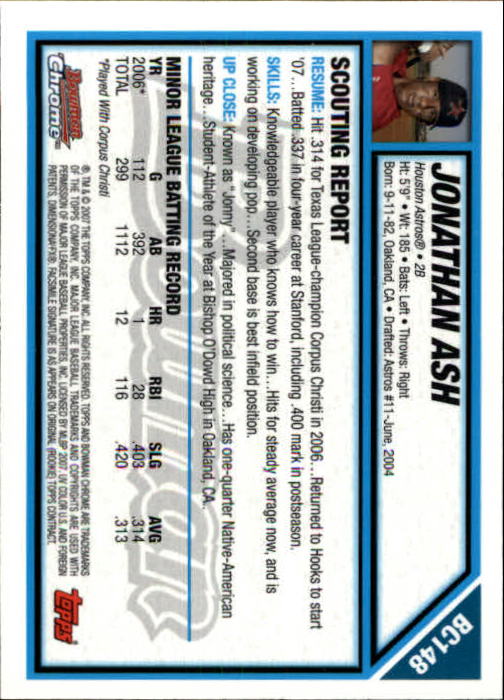 2007 Bowman Chrome Prospects #BC148 Jonathan Ash back image