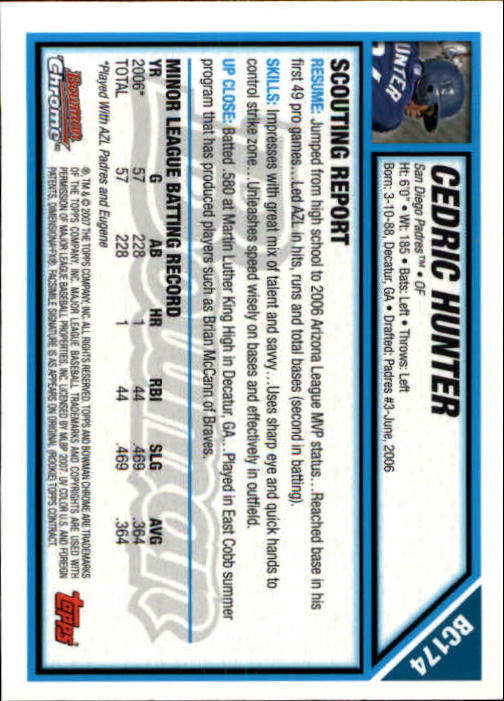 2007 Bowman Chrome Prospects #BC174 Cedric Hunter back image