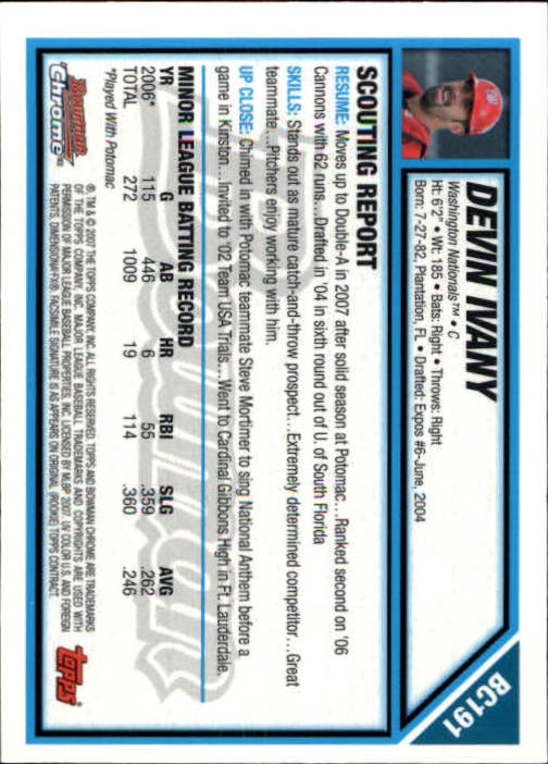 2007 Bowman Chrome Prospects #BC191 Devin Ivany back image