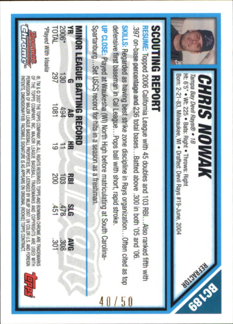 2007 Bowman Chrome Prospects Gold Refractors #BC189 Chris Nowak