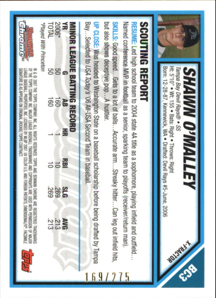 2007 Bowman Chrome Prospects X-Fractors #BC3 Shawn O'Malley back image