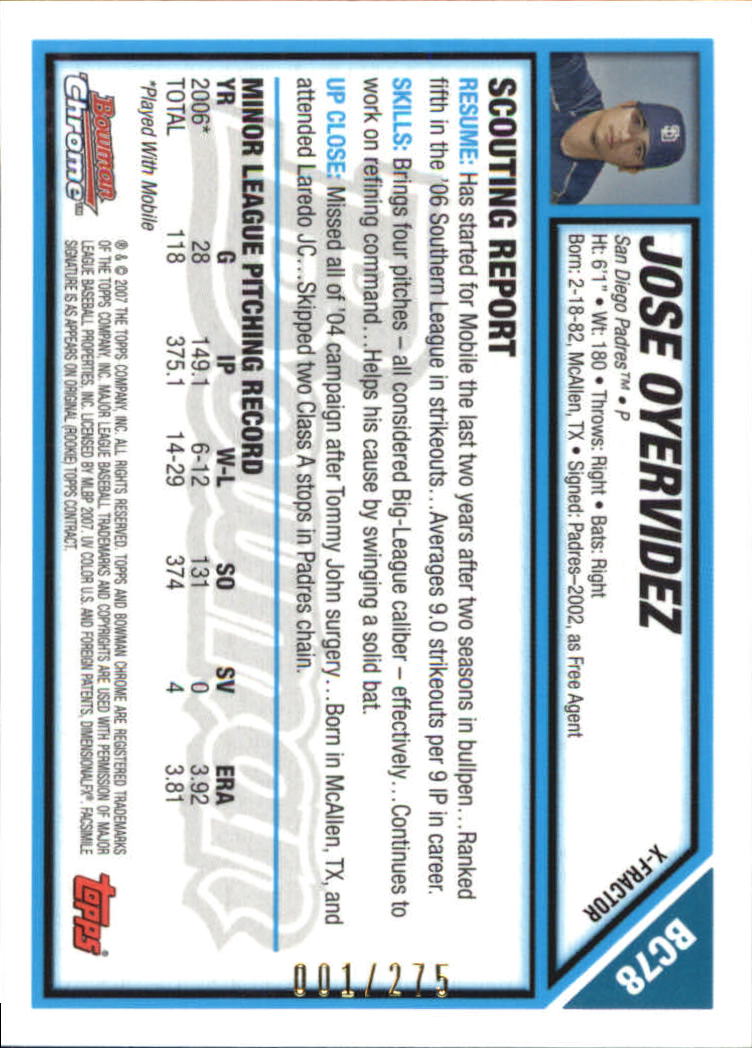 2007 Bowman Chrome Prospects X-Fractors #BC78 Jose Oyervidez