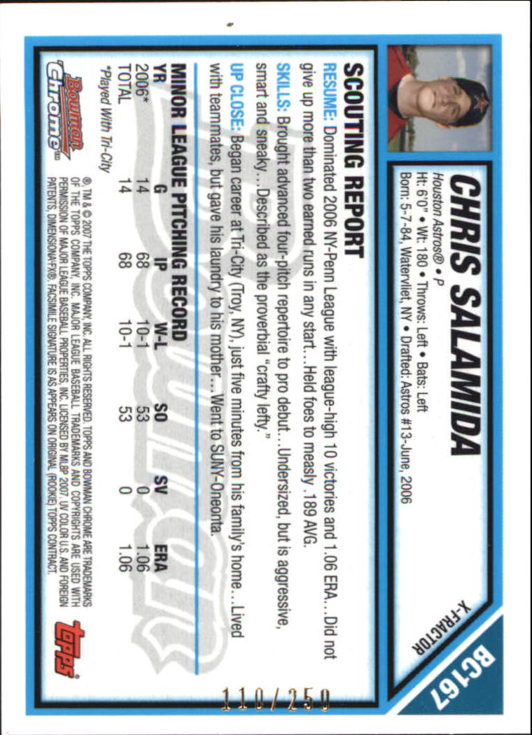 2007 Bowman Chrome Prospects X-Fractors #BC167 Chris Salamida back image